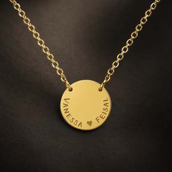 14 karaats gouden babyhanger met gravure en Jasseron ketting