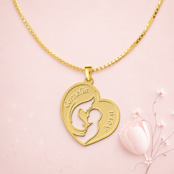 Gouden moeder en kind hanger