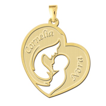Gouden moeder en kind hanger graveren
