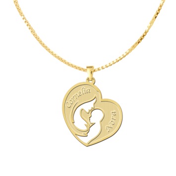 Gouden moeder en kind hanger met namen graveren