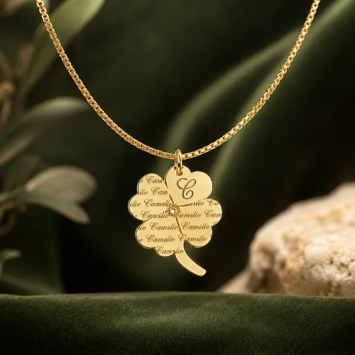 Gouden naamhanger klavertje vier