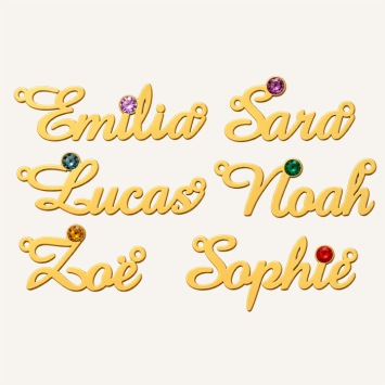 Gouden naamketting met geboortesteen Emilia
