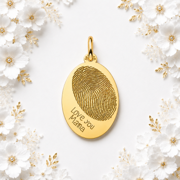 Gouden Ovale hanger met vingerafdruk en eigen tekst Names4ever