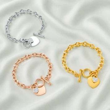 RVS armband met groot hart en klein hart met steentjes in verschillende kleuren