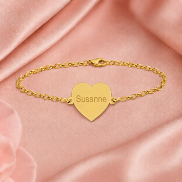 Gouden schakel armband met vingerafdruk op hartje