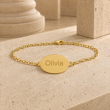 Gouden schakel armband met vingerafdruk op ovaal