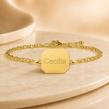 Gouden schakel armband met vingerafdruk op rechthoek hoekig