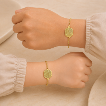 Gouden schakel armband met vingerafdruk op rechthoek hoekig