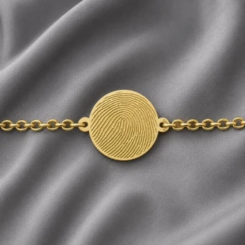 Gouden schakel armband met vingerafdruk op rondje