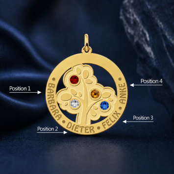 Gouden Stamboom met 4 geboortestenen