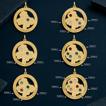 Gouden stamboom met vier geboortestenen en namen