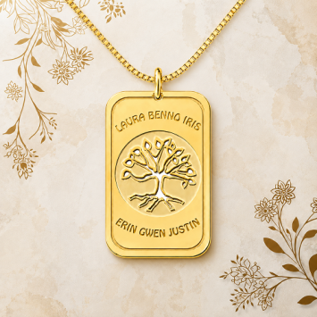 Gouden Tree of Life dog tag familiehanger met gravure