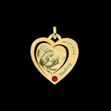 Gouden hartjes fotohanger met geboortesteen
