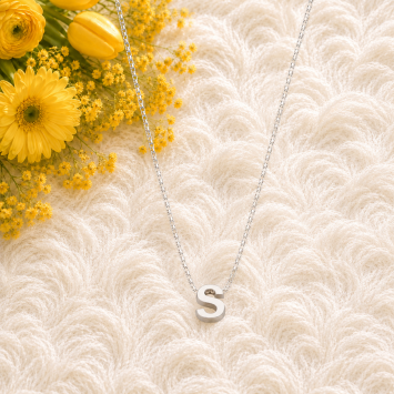 Ketting 1.3mm - 42cm zilver met 1 initiaal