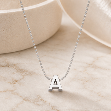 Ketting 1.3mm - 45cm zilver met 1 initiaal of symbool