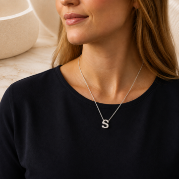 Ketting 1.3mm - 45cm zilver met 1 initiaal of symbool