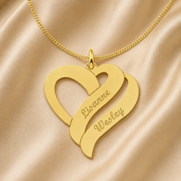 14K gouden dubbel hart hanger met namen