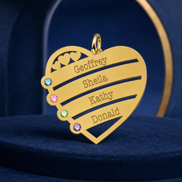 Ketting hanger goud vier namen en geboortestenen