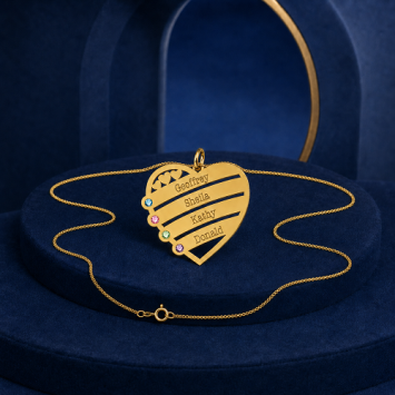 Ketting hanger goud vier namen en geboortestenen