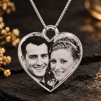 Hartvormige ketting met foto hanger in zilver en goud