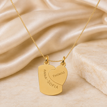 Gouden koppel hanger ID met hart en namen