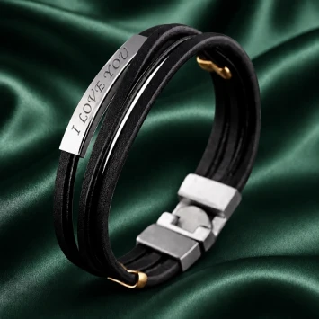 Leren armband met 5 banden en graveerplaat