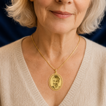 Ovale gouden fotohanger met foto en sierlijke rand