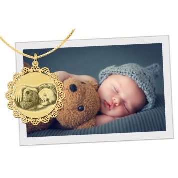 Gouden foto hanger rond met bewerkte rand