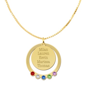 Ketting hanger twee losse rondjes en geboortestenen goud detail