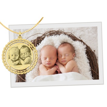 Gouden foto hanger rond met sierrand