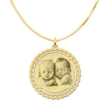 Gouden foto hanger rond met sierrand