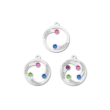 Ronde hanger met 1, 2, 3, 4 namen geboortestenen zilver