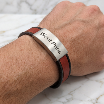 Roodbruin leren as armband met schuif