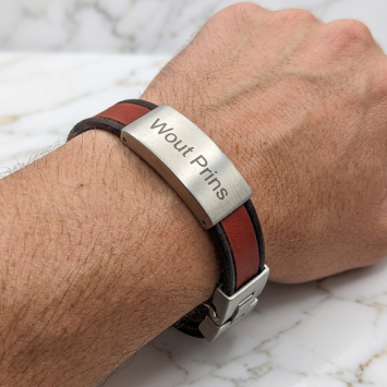 Roodbruin leren as armband met schuif