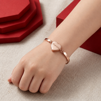 Rosékleurige RVS asarmband met hart en gravure
