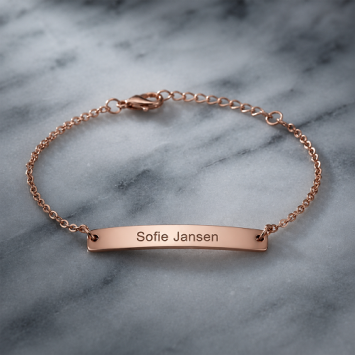 Rosegoud stalen graveerarmband met jasseron band