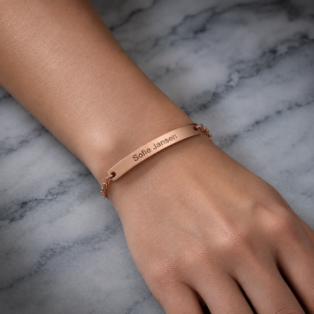 Rosegoud stalen graveerarmband met jasseron band