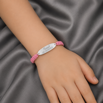 Roze kinderarmbandje met naam en telefoonnummer