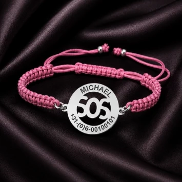 Roze SOS kinderarmbandje met naam