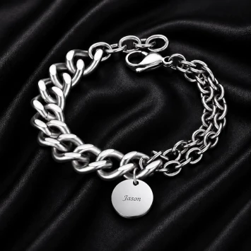 RVS armband met enkele grove schakel en ronde bedel