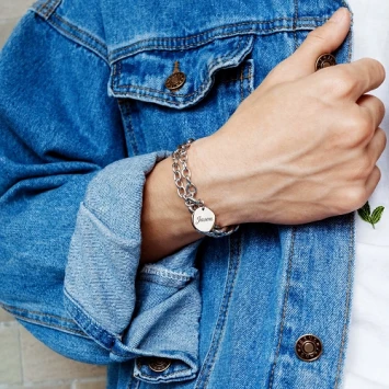 RVS armband met een enkele grove schakel en een dubbele smalle schakel met ronde bedel