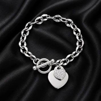 RVS armband met groot hart en klein hart met steentjes