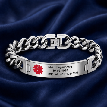 RVS SOS schakelarmband met plaat chroom