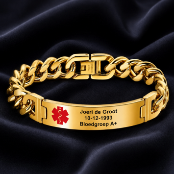 RVS SOS schakelarmband met plaat goudkleurig
