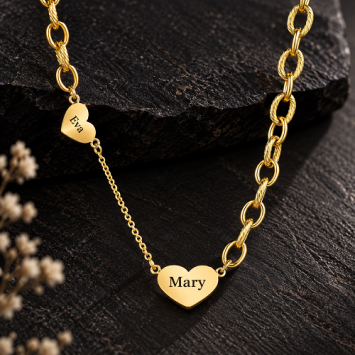 Schakelketting met 2 harten Goudkleurig
