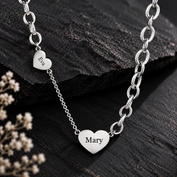 Schakelketting met 2 harten Zilver