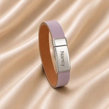 Smalle leren armband met vingerafdruk in leer en edelstalen sluiting