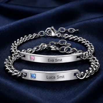 Stalen koppel armbanden set met steentjes