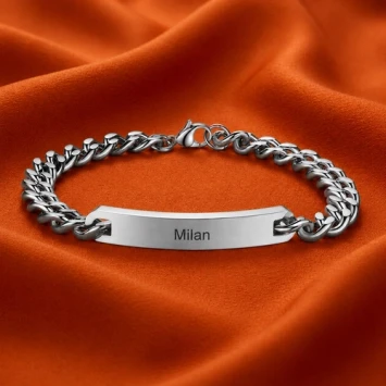 Stalen schakelarmband met plaat