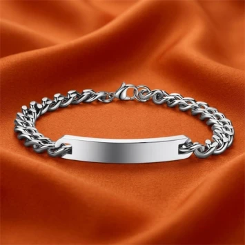 Stalen schakelarmband met plaat